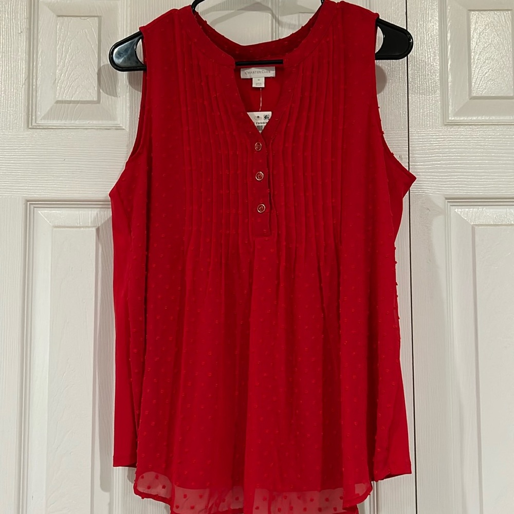 Charter Club sleeveless blouse top red 3 buttons with tag